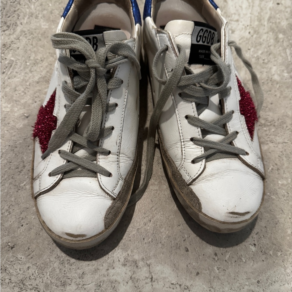Golden Goose White and Red Sneakers